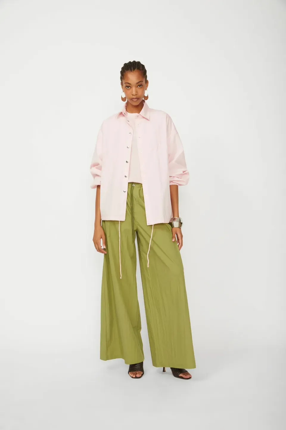 Isabelle Blanche pantaloni lungi verde tropical talie elastica