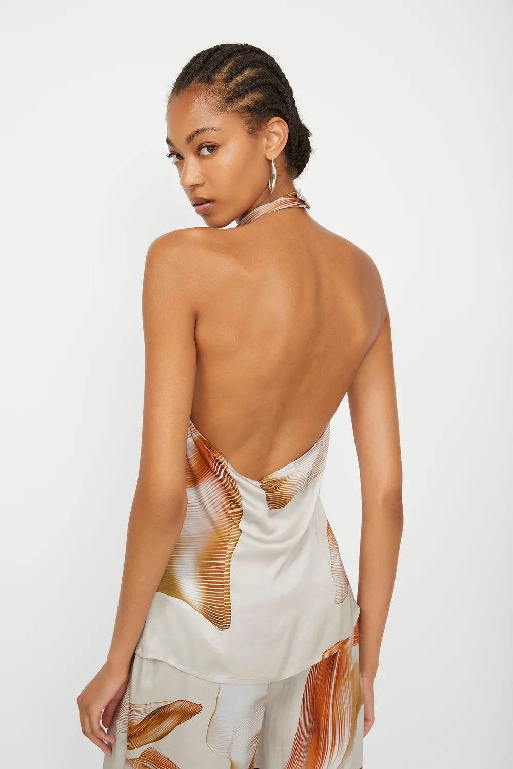 Isabelle Blanche top satin vâscoză taupe imprimat