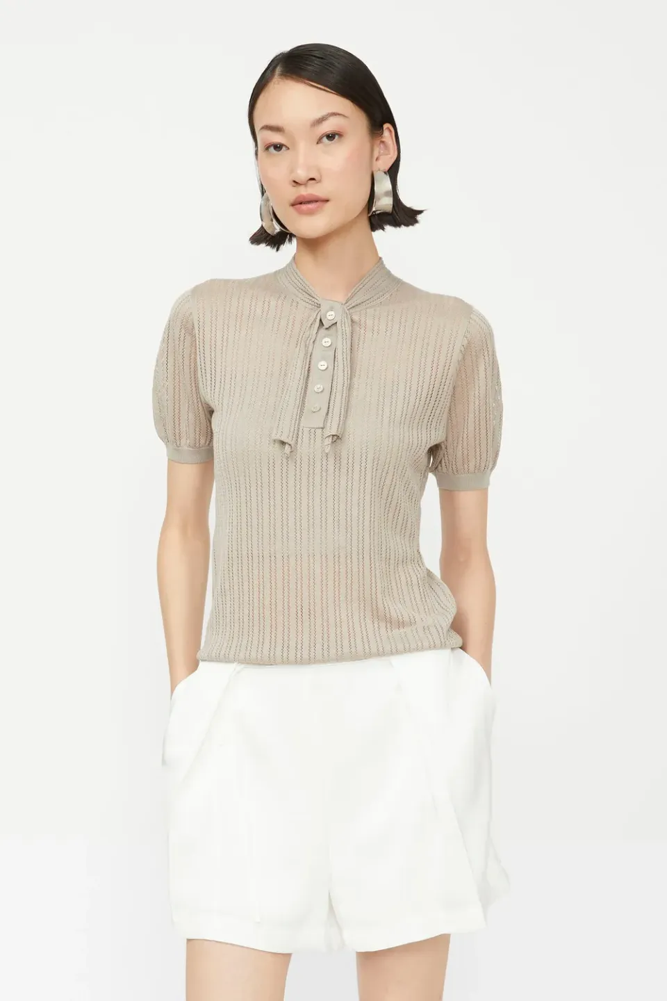Isabelle Blanche top polo taupe Tencel 100% S