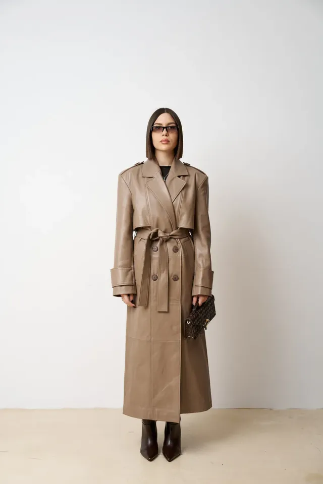 Mareus Cappuccino 526 palton piele cappuccino cu cordon