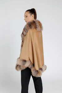 Mareus Bronz 389 capă cașmir blană vulpe oversized