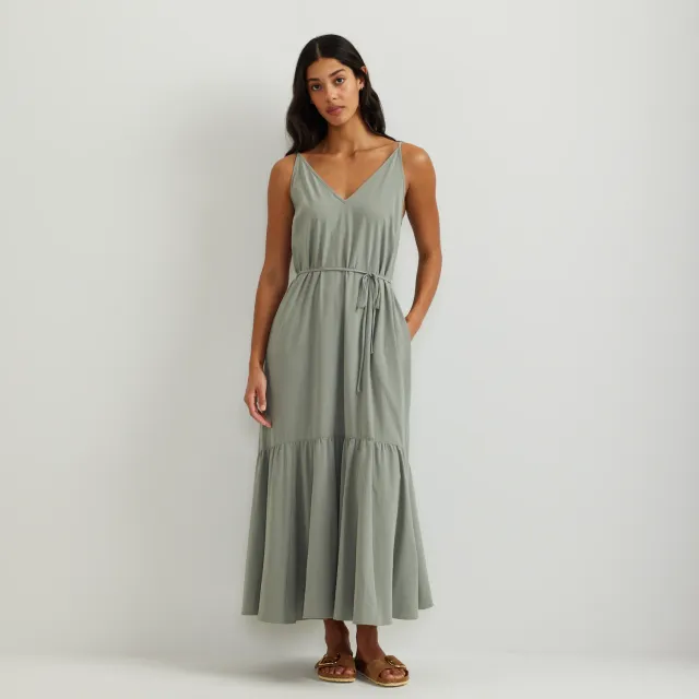 Eddie Bauer Rio Textured Tiered Midi rochie Sage seersucker
