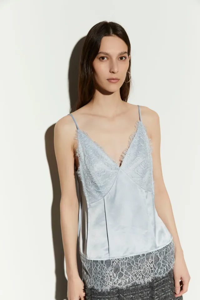 Isabelle Blanche Tops maiou satinat burgundy dantelă