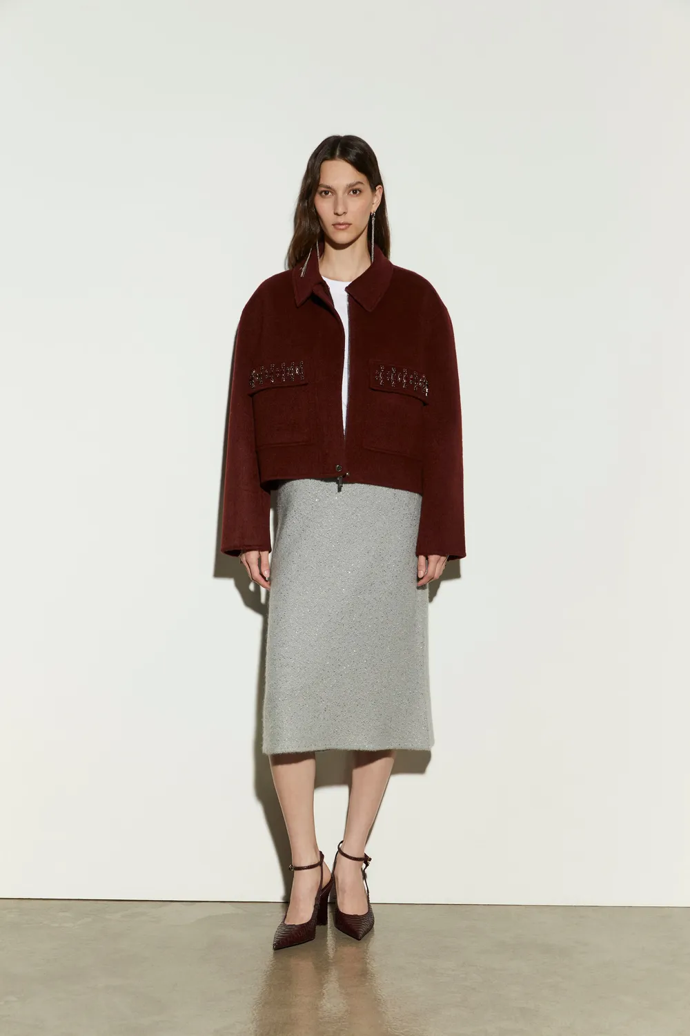 Isabelle Blanche jacheta lana burgundy M cu pietre