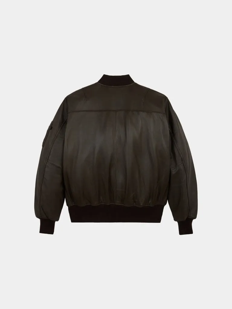 Alpha Industries MA-1 Leather Bomber geacă piele neagră călduroasă