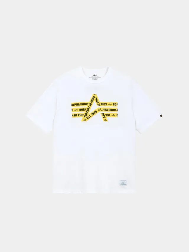 Alpha Industries Caution Tape Tee tricou bumbac alb relaxed