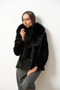 Mareus Onyx Black 641 haina nurca negru guler vulpe
