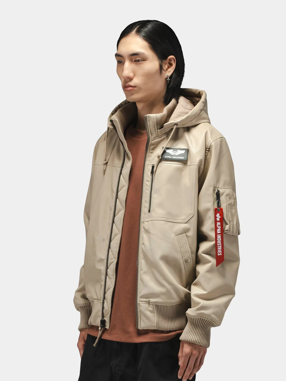 Alpha Industries Faux Leather Hooded Rib geaca vintage khaki