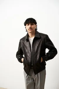 Mareus Obsidian Croc 616 geaca piele bomber negru croco