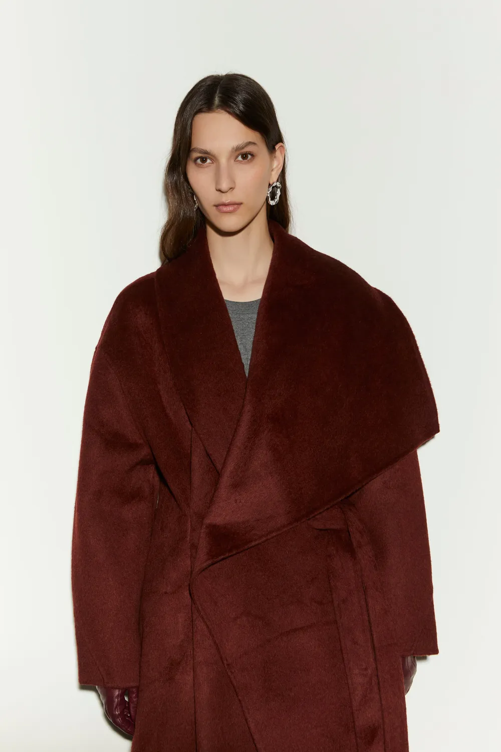 Isabelle Blanche Coat palton damă lână bordo lung