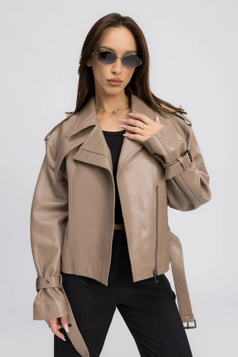 Mareus 444 Cappuccino geaca piele dama oversized