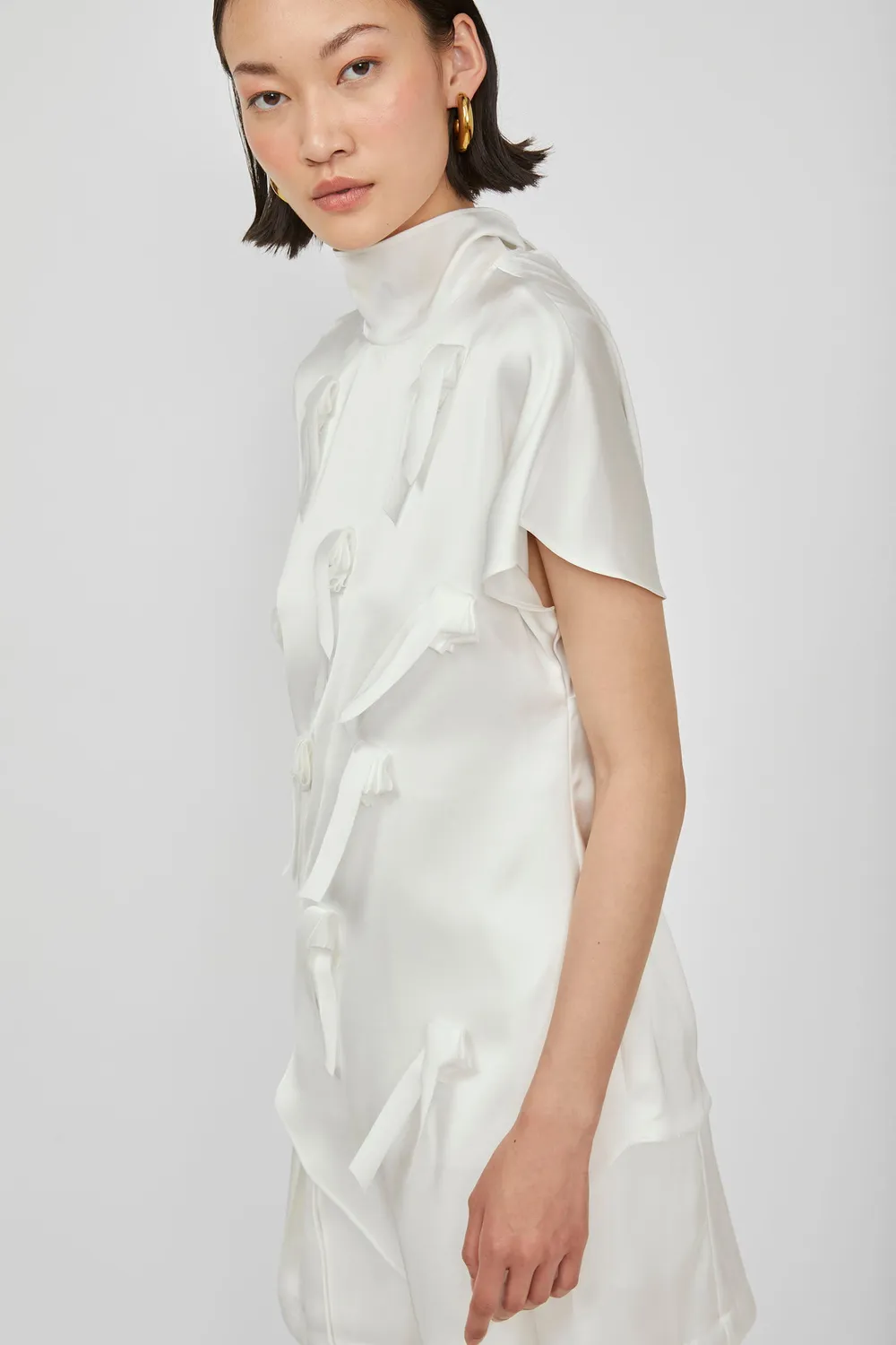 Isabelle Blanche bluza satin alba cu funda