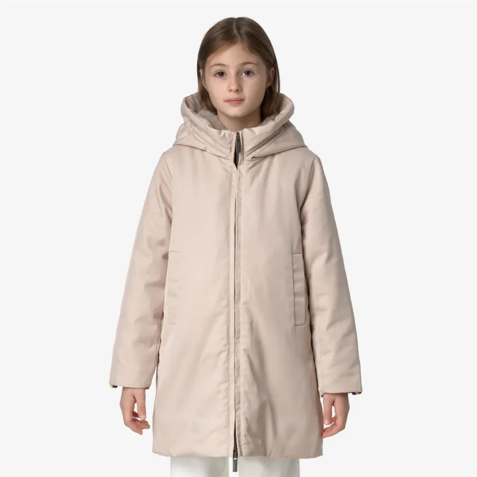 K-Way Olly Twill Fur palton fete roz 3/4 cu blana