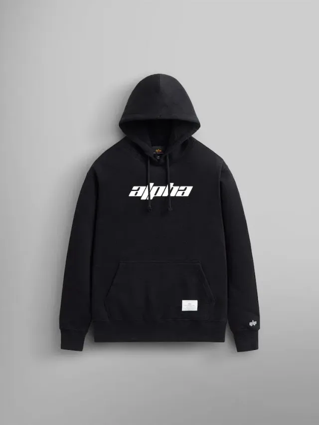 Alpha Industries Alpha Logos hanorac negru cu glugă bumbac
