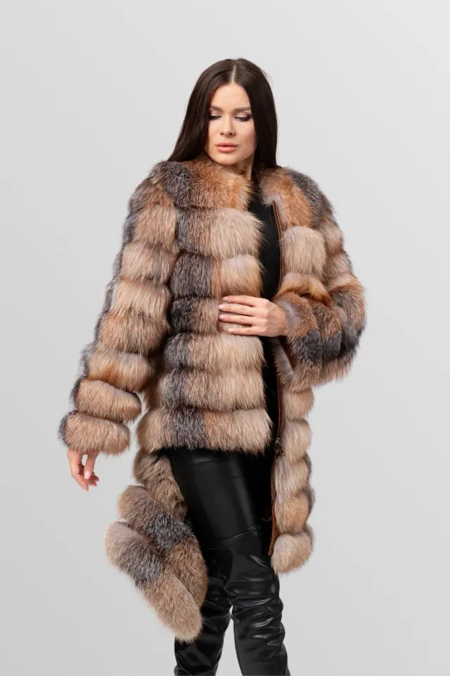Mareus Brown Frost 241 haină blană vulpe damă 6 în 1