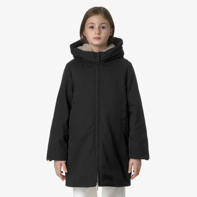 K-Way Olly Twill Fur palton fete negru calduros 3/4