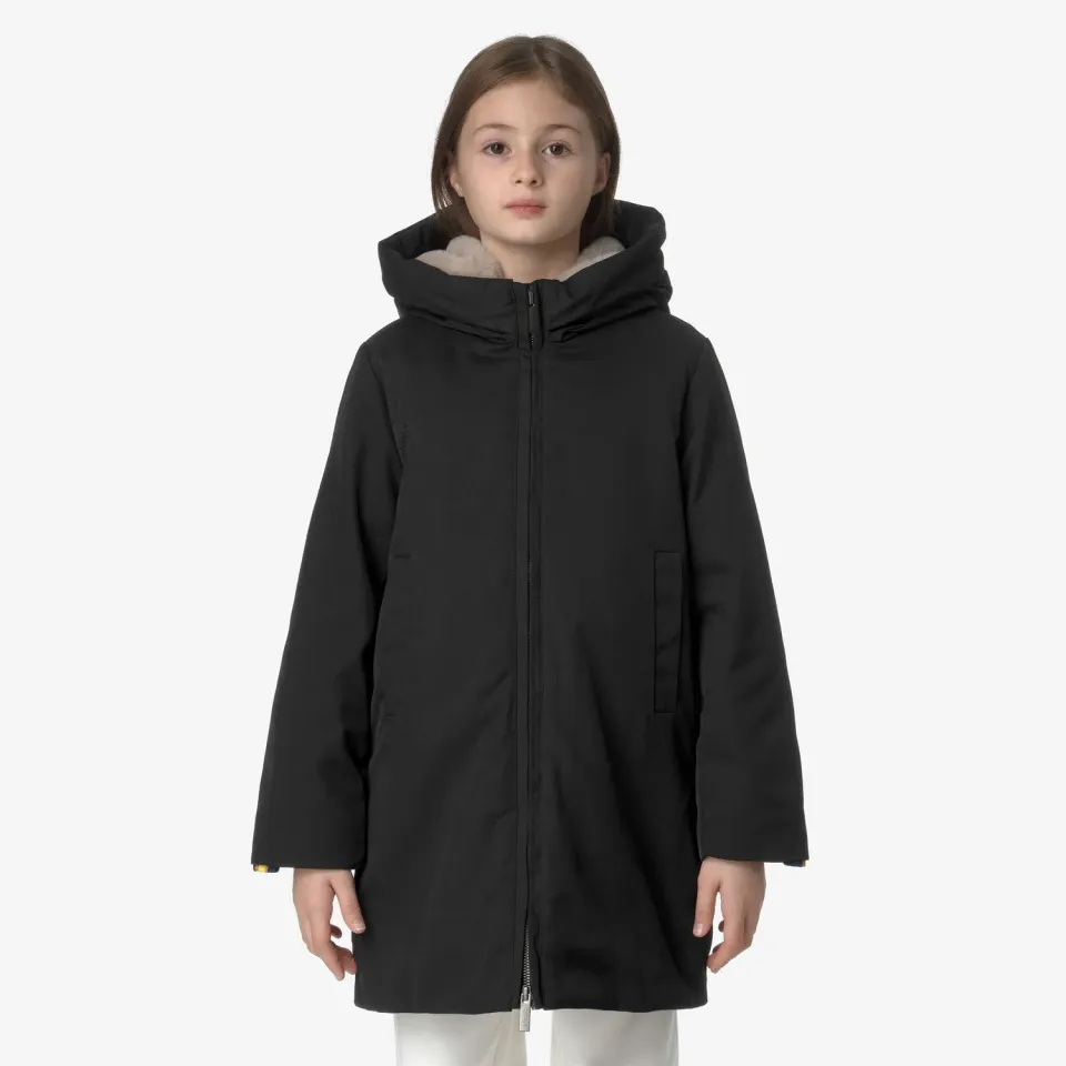 K-Way Olly Twill Fur palton fete negru calduros 3/4