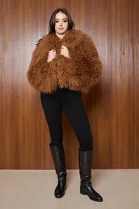 Mareus Miel Tibetan 509 haină blană caramel oversized