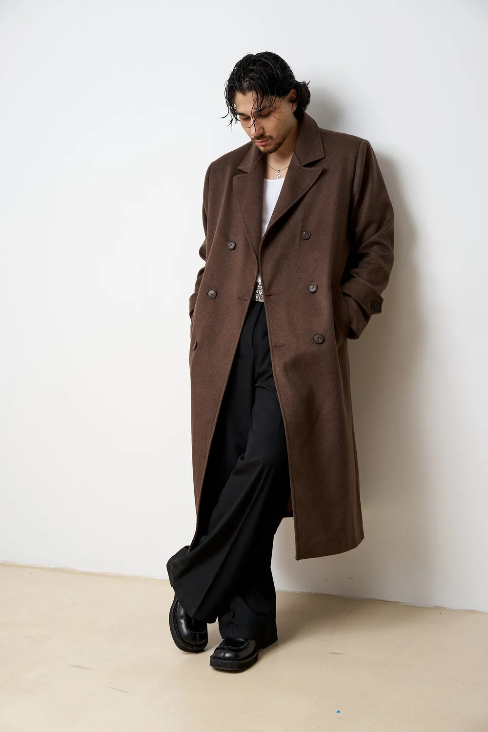 Mareus 529 palton lână bărbați lung maro Espresso Brown