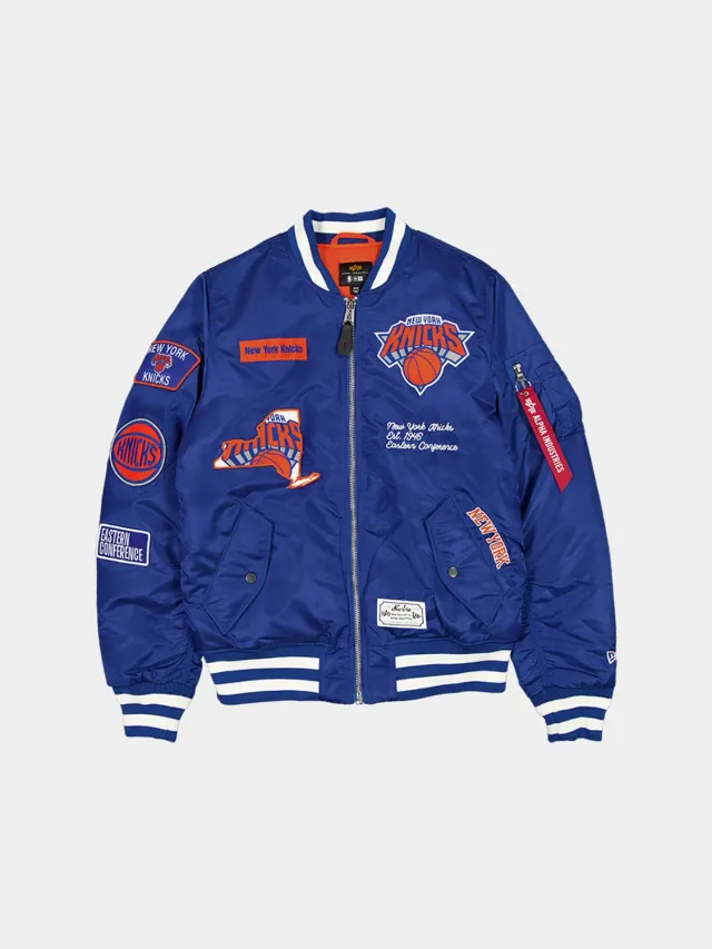 Alpha Industries MA-1 Knicks geacă bomber albastră brodată