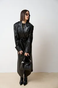 Mareus Cordon 525 palton piele damă negru mat lung