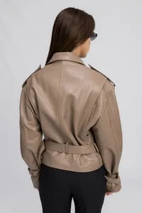 Mareus 444 geaca piele naturala cappuccino oversized 55 cm
