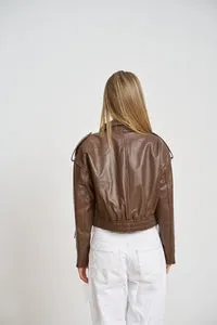Mareus 662 geaca piele dama crop cocoa brown