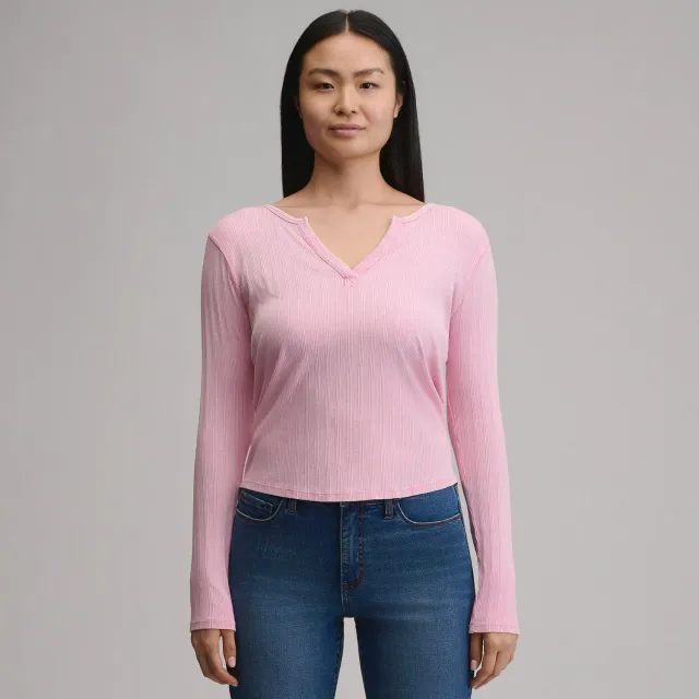 Eddie Bauer Women's Rib Y-Neck Henley bluză ivory
