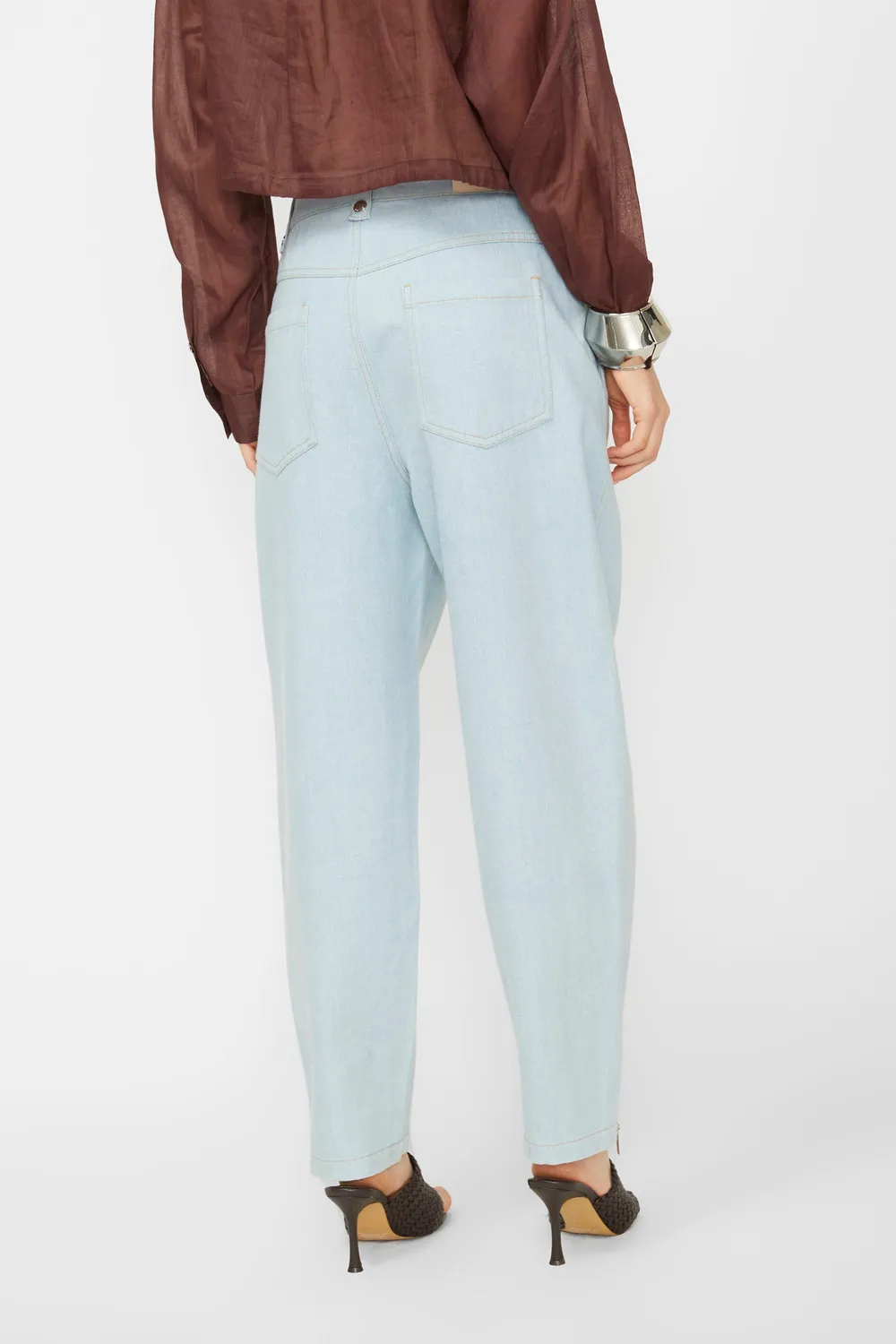 Isabelle Blanche pantaloni denim bleu fermoar bumbac