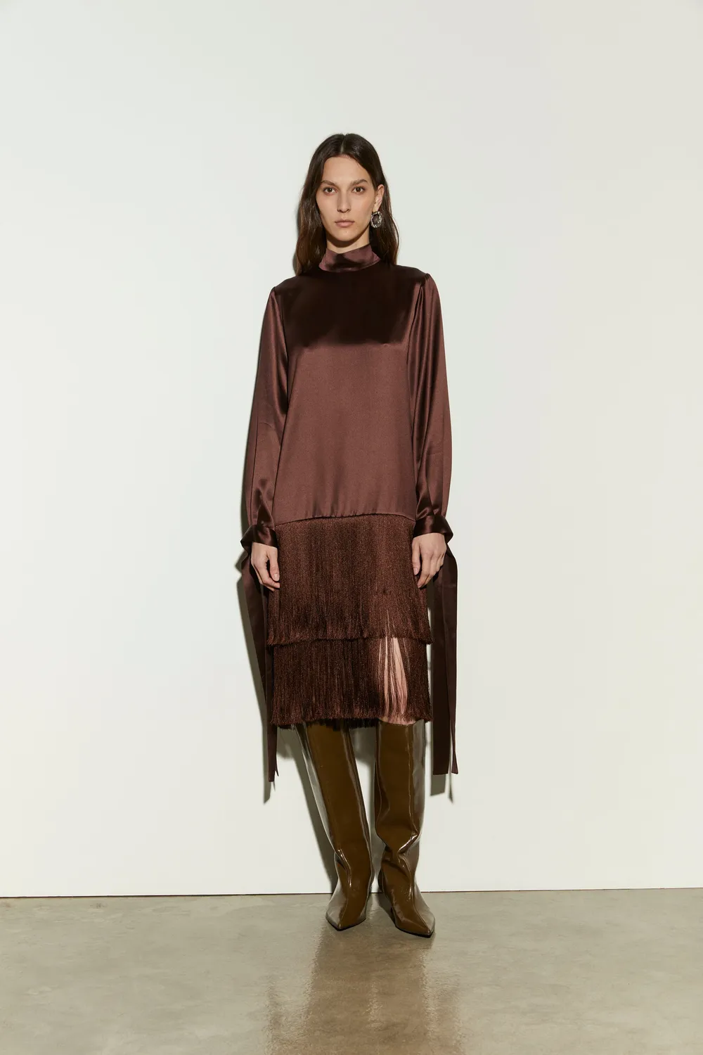 Isabelle Blanche rochie cu franjuri burgundy poliester