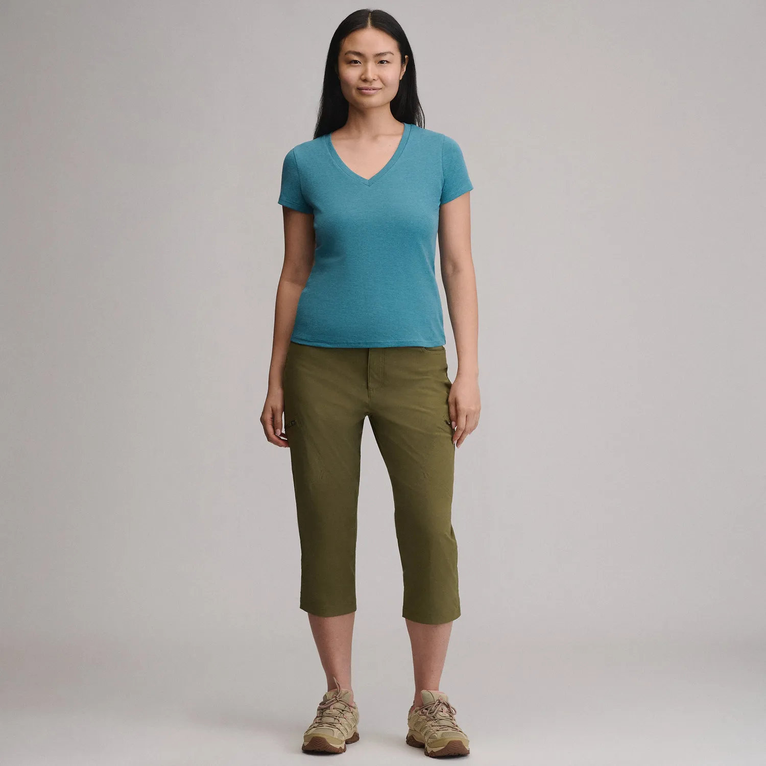 Eddie Bauer Everyday V-Neck tricou dama Visiniu bumbac usor