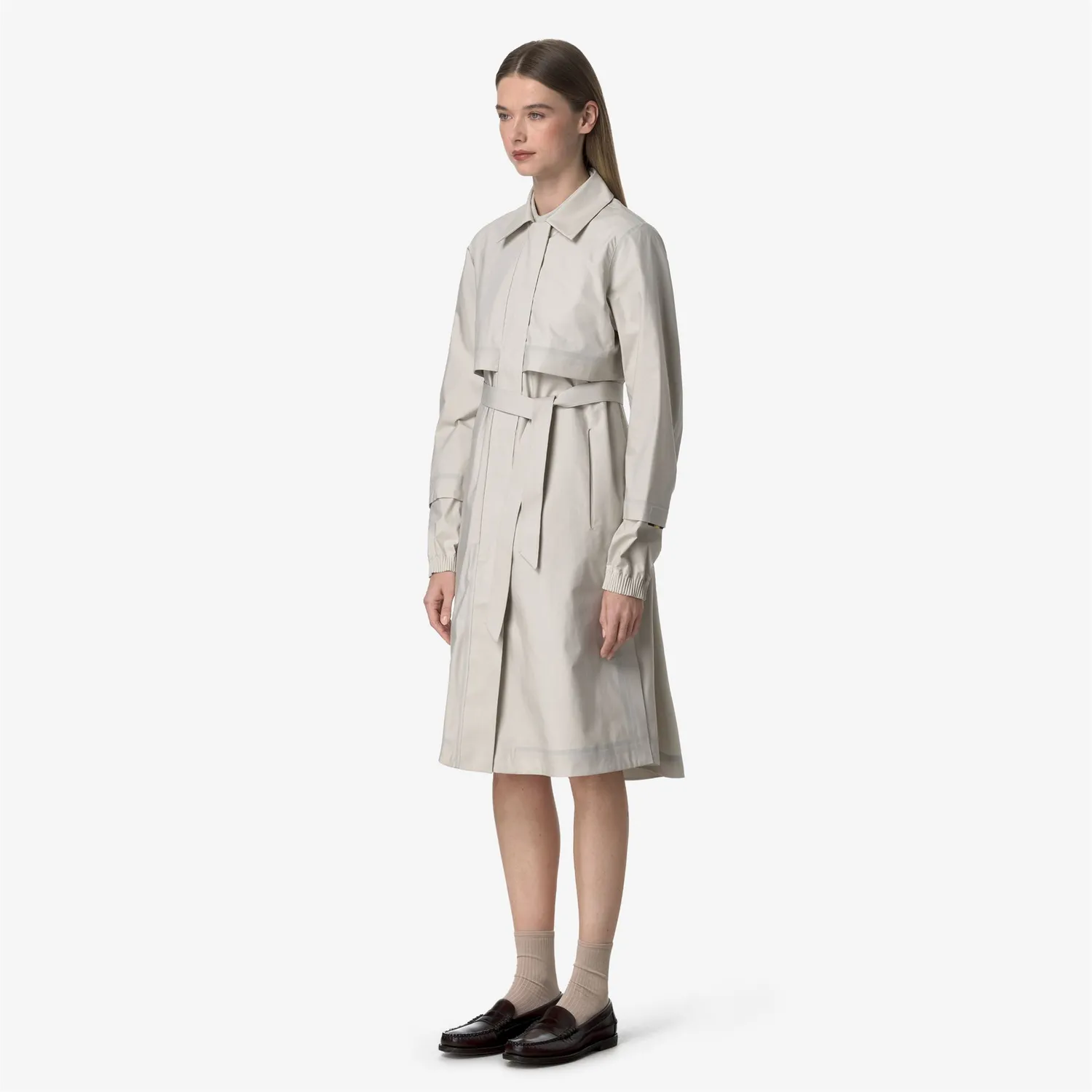 K-Way Jesy palton damă Beige White poplin bumbac lung