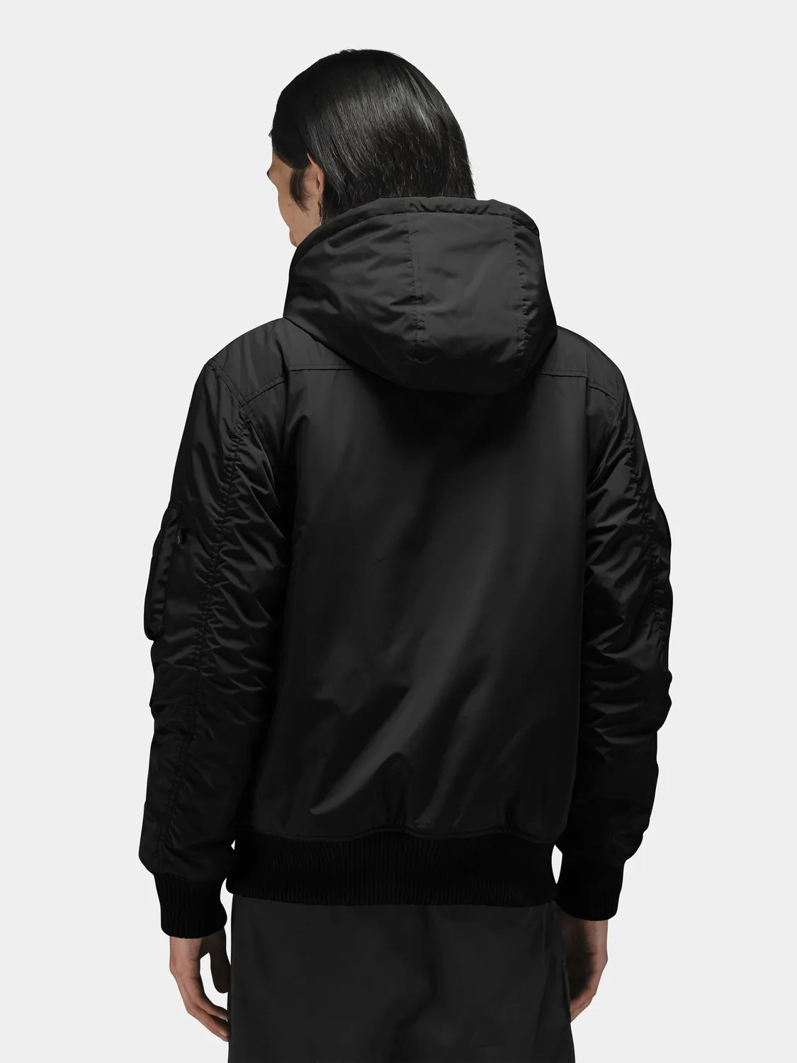 Alpha Industries Patched Hooded Rib geaca flight negru cu gluga