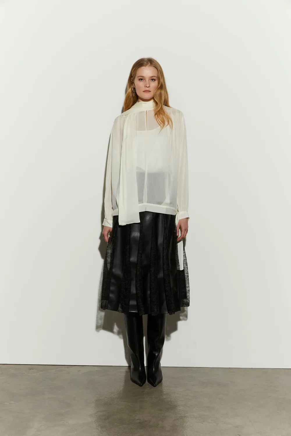 Isabelle Blanche bluza voal cu esarfa alba M