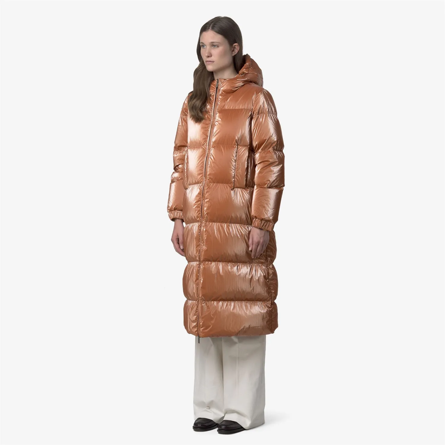 K-Way Ruenne Thermo Pearly palton lung portocaliu puf