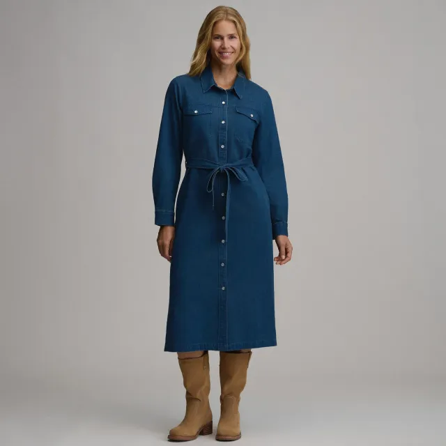 Eddie Bauer Denim Midi rochie damă Dark Denim cu cordon