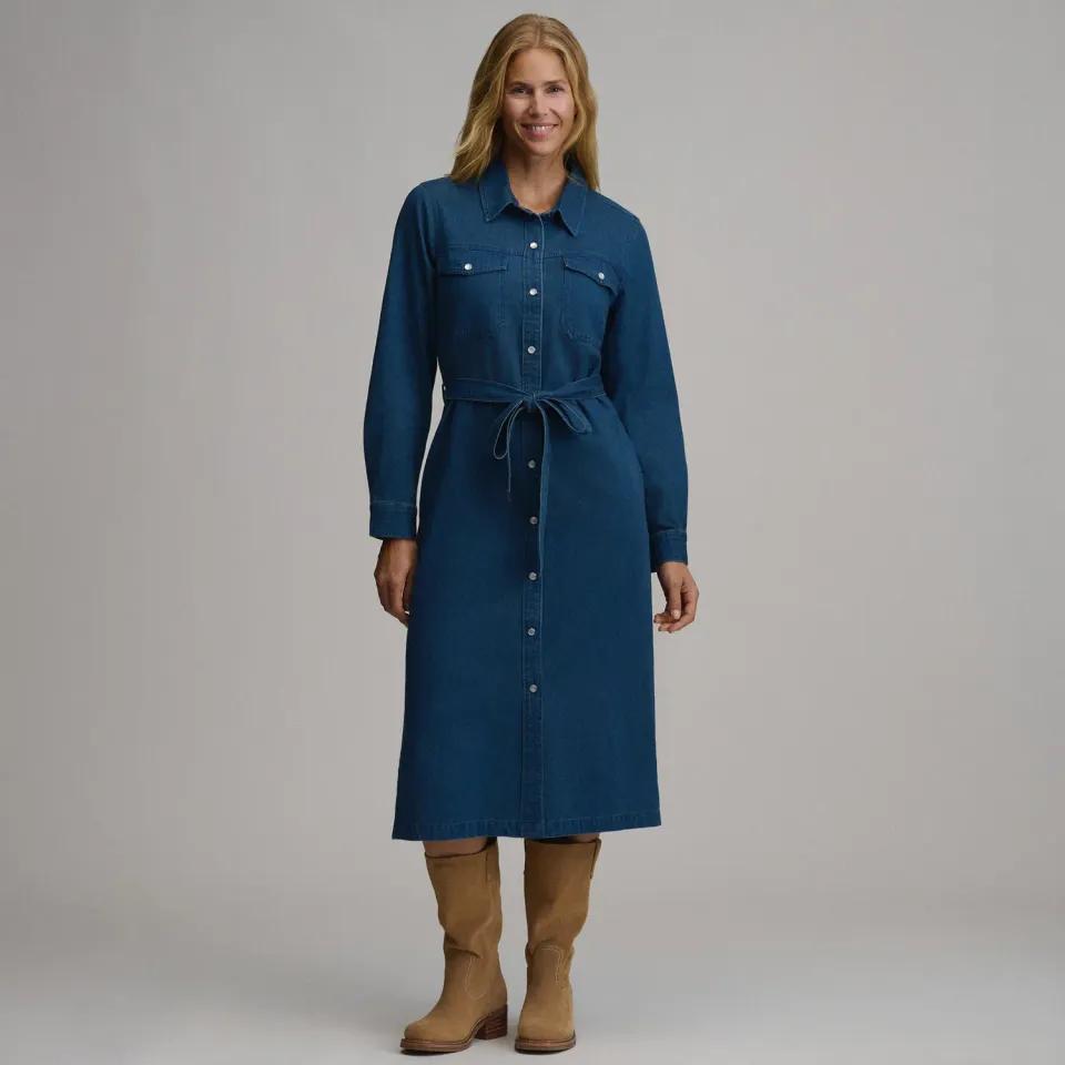 Eddie Bauer Denim Midi rochie damă Dark Denim cu cordon