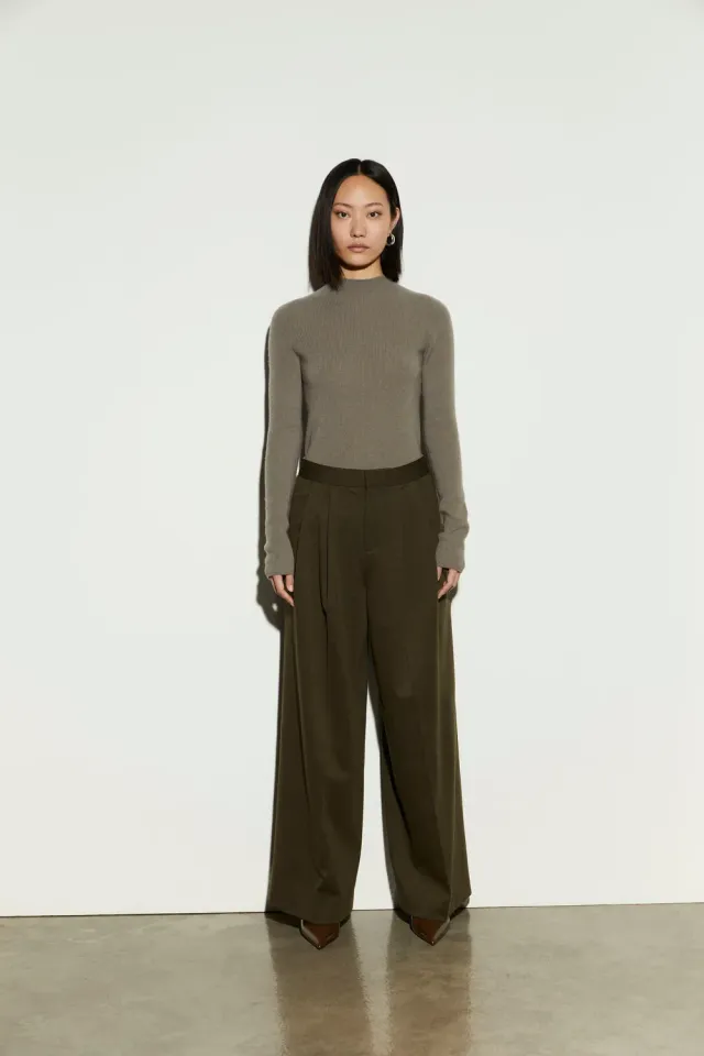 Isabelle Blanche pantaloni olive evazați cu lână