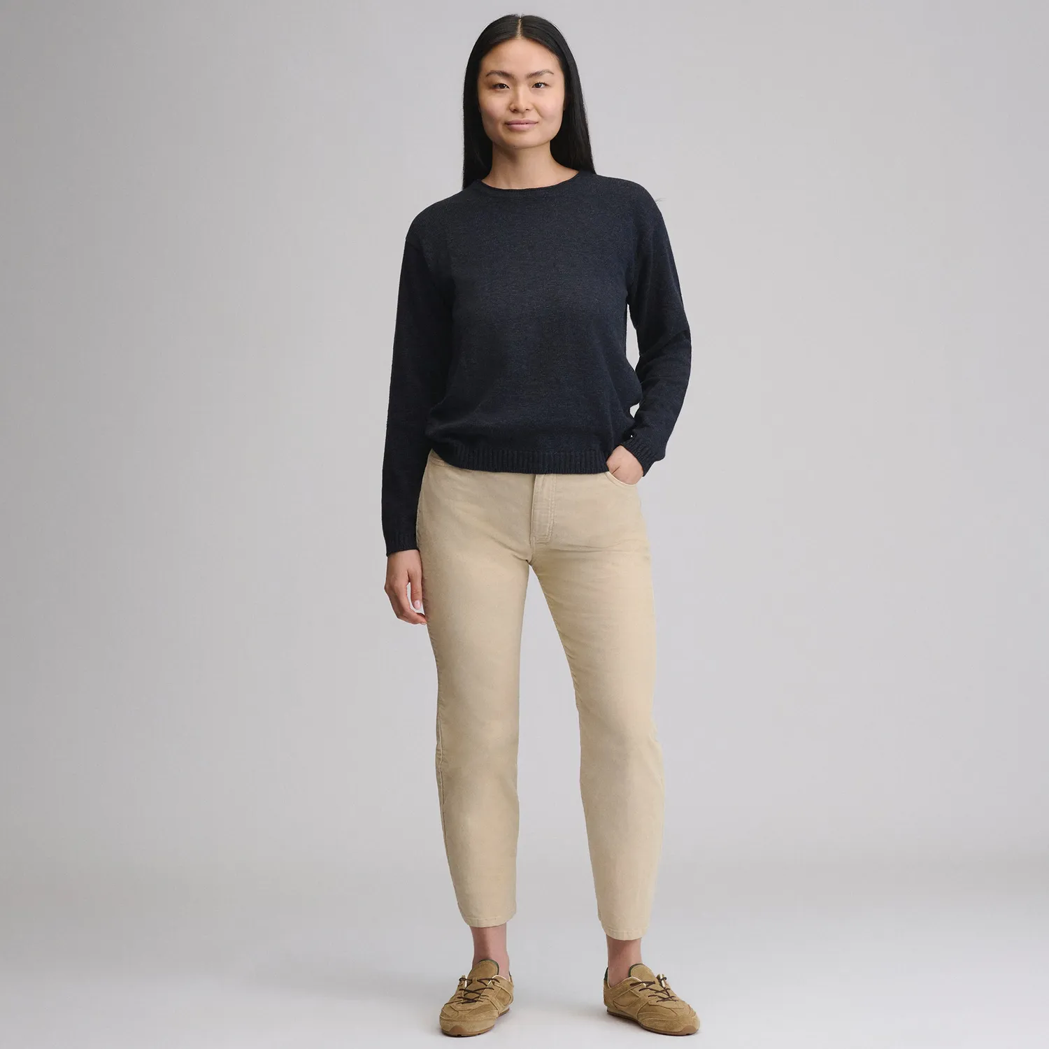 Eddie Bauer Cotton Slub Crew pulover femei albastru bumbac