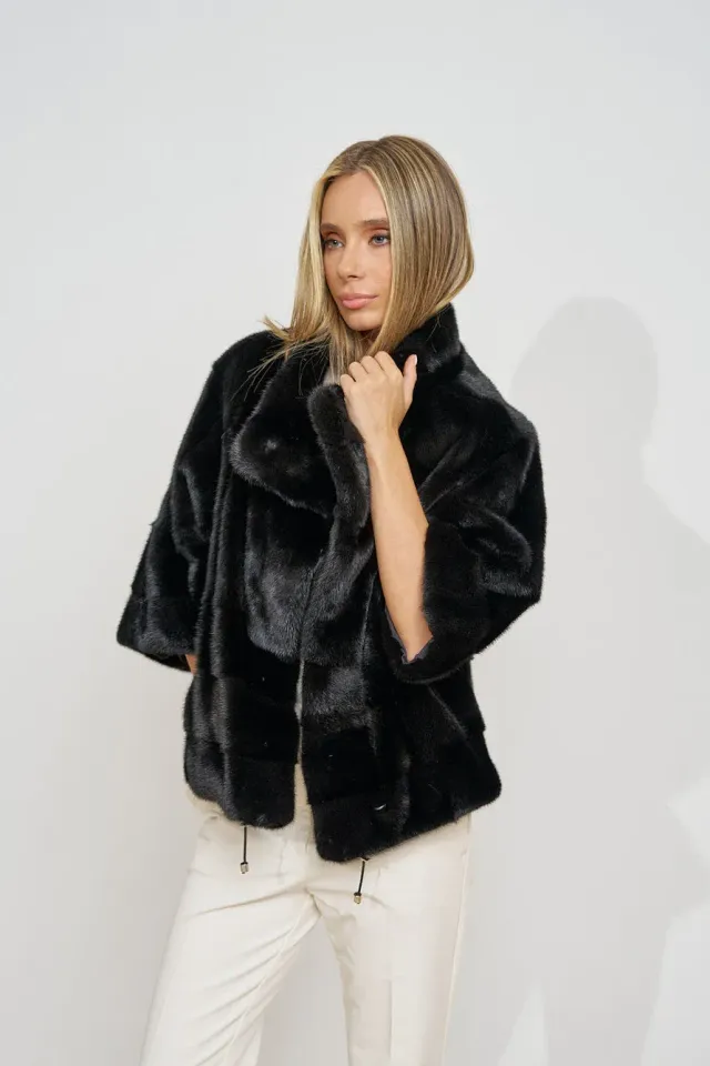 Mareus Obsidian 697 jachetă vizon oversized neagră