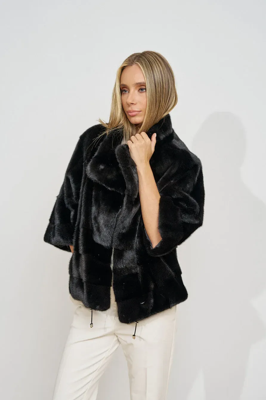 Mareus Obsidian 697 jachetă vizon oversized neagră