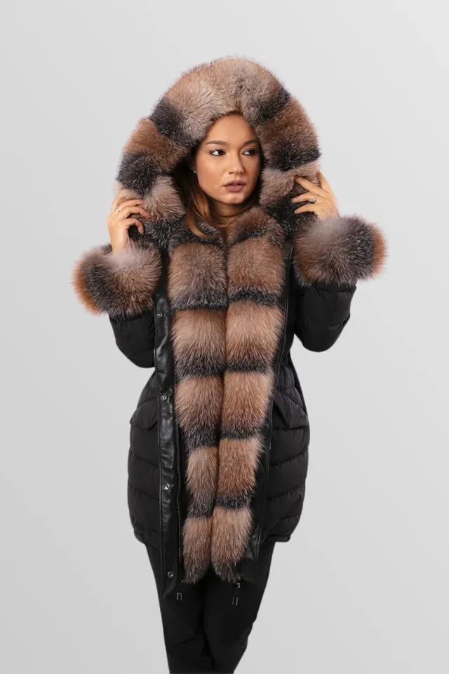 Mareus 150 geaca parka puf vulpe Obsidian Brown Frost