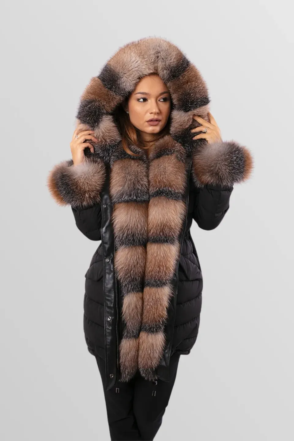Mareus 150 geaca parka puf vulpe Obsidian Brown Frost