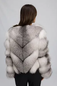 Mareus Arctic Silver 454 haină blană vulpe argintie cu glugă