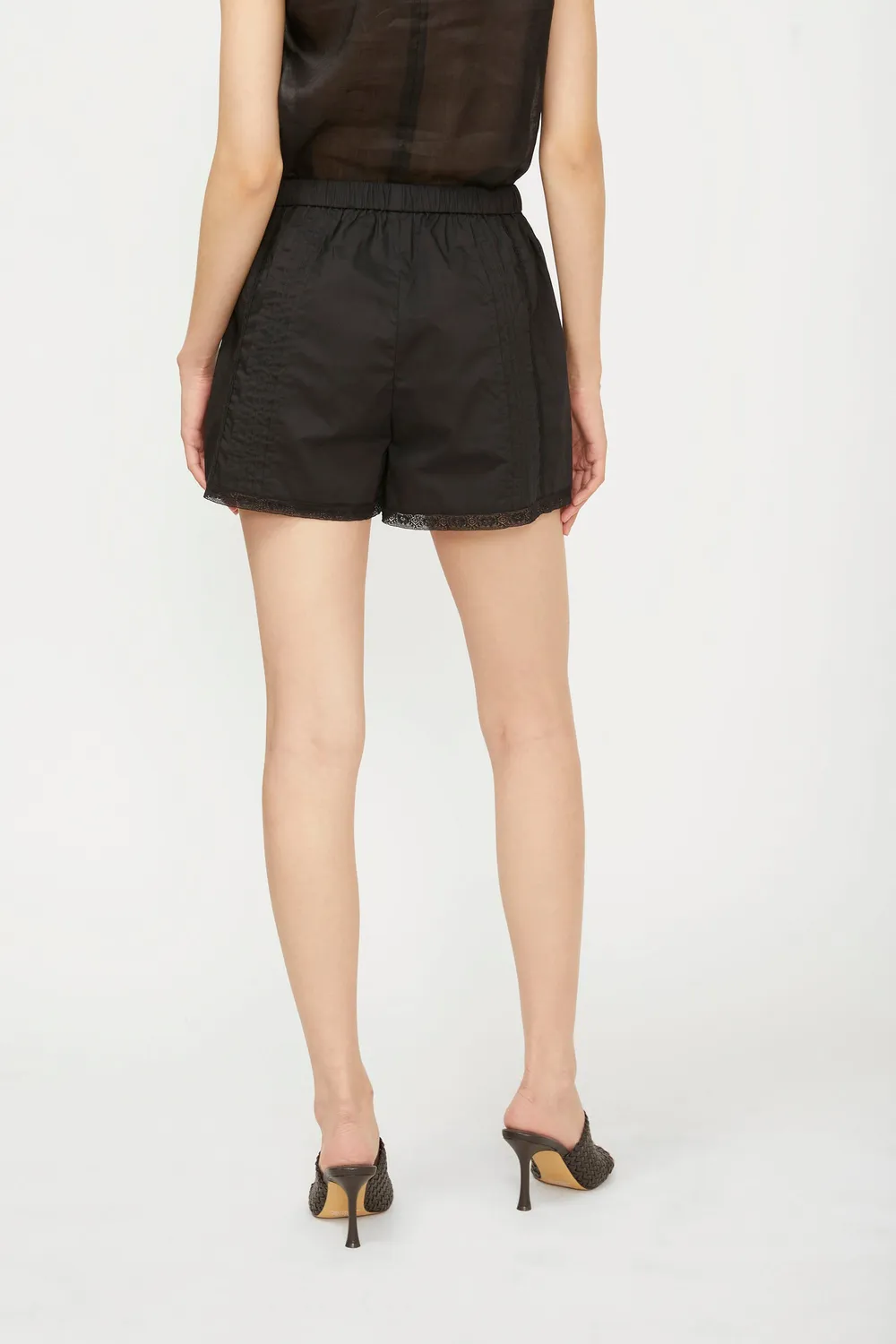 Isabelle Blanche short negru bumbac cu dantela