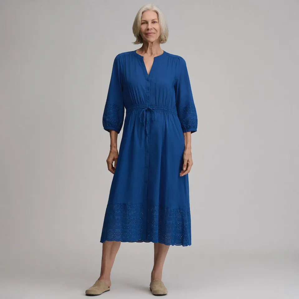Eddie Bauer rochie Eyelet Royal cu cordon maneca 3/4