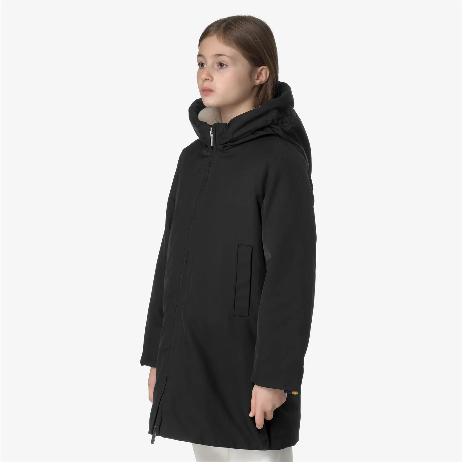 K-Way Olly Twill Fur palton fete negru calduros 3/4