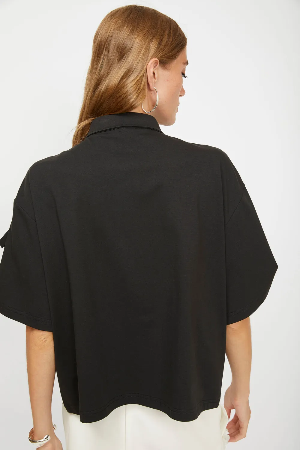 Isabelle Blanche tricou polo negru bumbac cu fundita