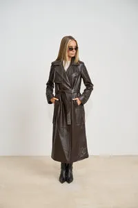 Mareus Fabrica de Blanuri 667 trench piele ciocolatiu 125 cm