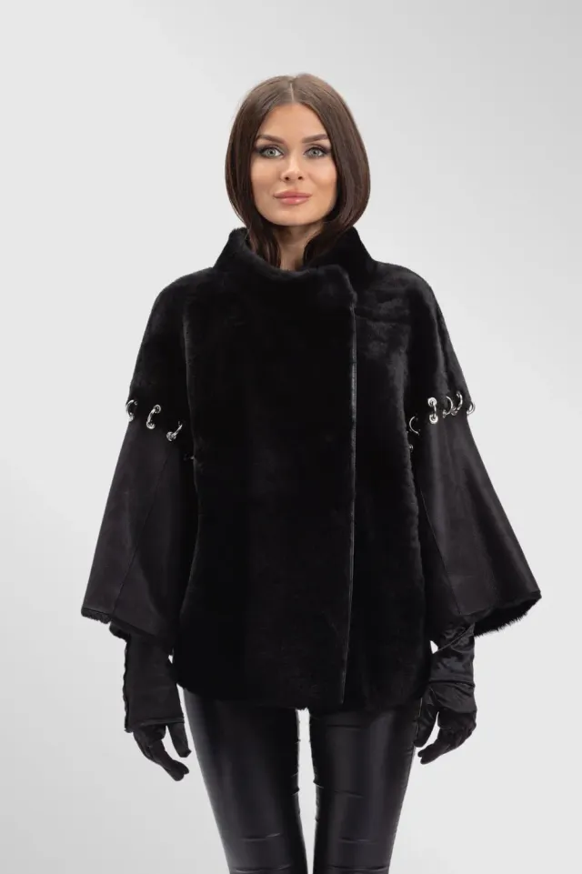 Mareus Shearling Obsidian 299 poncho piele negru